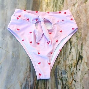 Pink  High Waisted Swim Bottoms, tie front, size Medium